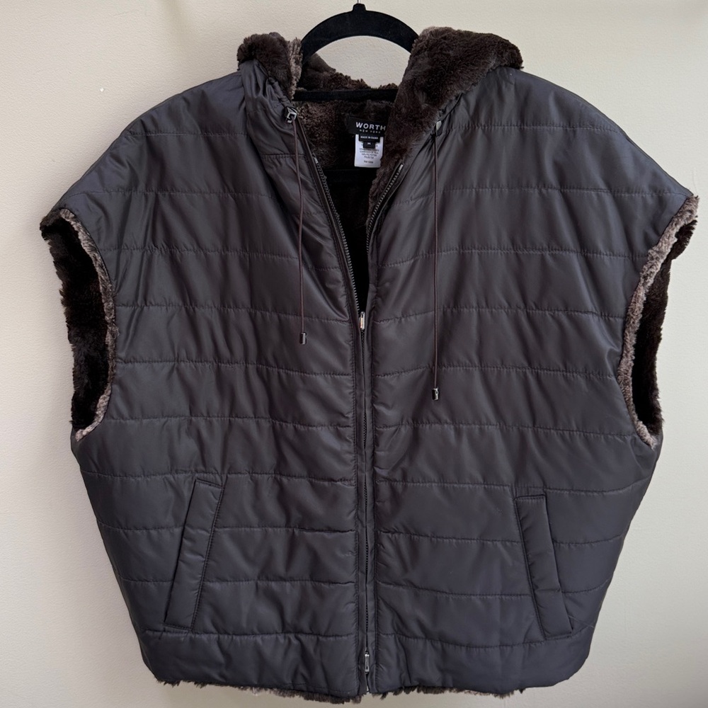 Worth Dark Brown Hooded Full Zip Vest